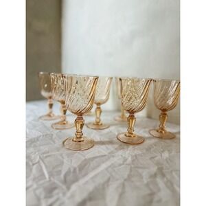 Arcoroc Rosaline Pink Swirl Goblets Set of 4 - 6" Vintage Stemmed Glasses